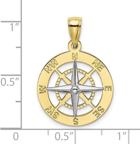 Solid 10k Yellow Gold Two Toned Nautical Compass White Needle Charm Pendant in Saudi Arabia