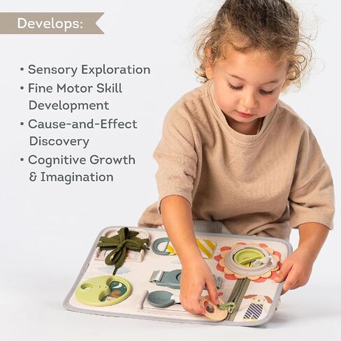 Busy Board for Toddlers, Montessori Toy for 18 months & up with 10 Educational Toddler Activities to Develop Fine Motor & problem solving Skills Learning Sensory Board travel toy non-toxic. in Kuwait