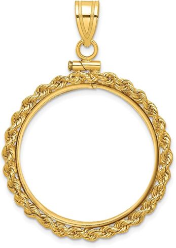 27mm Coin Bezel Pendant in 10k Yellow Gold, Screw Top Frame, Petite Knotted Rope Coin Bezels for Necklace in Kuwait