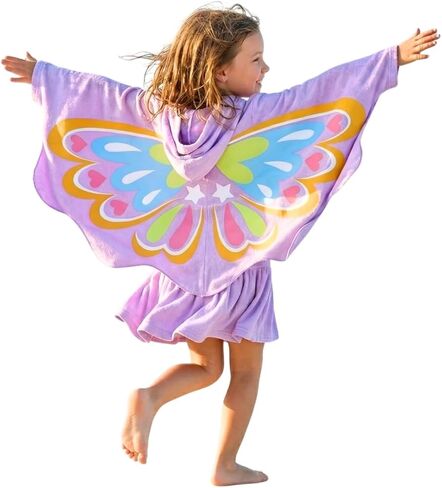Girls' Butterfly Swim Cover Up Hooded Terry Zip-Up Bathing Towel Suit Wrap with Pockets for Toddlers & Kids in Kuwait