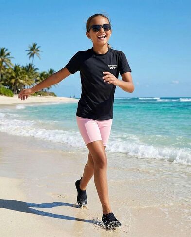 مجموعة من 3 قطع من ريبوك: قميص سباحة Rashguard بأكمام قصيرة للفتيات للحماية من أشعة الشمس فوق البنفسجية بعامل وقاية من أشعة الشمس فوق البنفسجية، حمام سباحة رياضي للأطفال في سن المراهقة توين 6-16 in Kuwait
