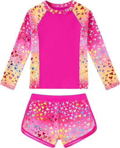 Girls Rash Guard Long Sleeve Swimsuit 2 Piece Bathing Suit UPF 50+ Summer Beach Swimwear for Girl 5-14 Years in Kuwait