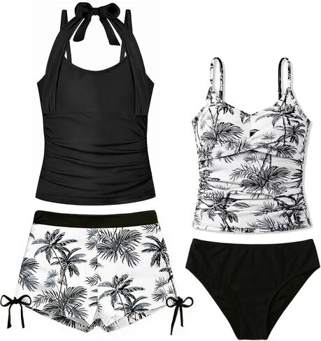 4Pcs Girls Tankini Bathing Suit Floral High Waist Sporty Swimsuit in Kuwait