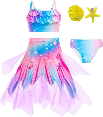 WOPLAY Little Girls Swimming Suit Kids Bathing Suits Princess Bikini Set with Cover-Up Skirt for 3-8 Years in Saudi Arabia