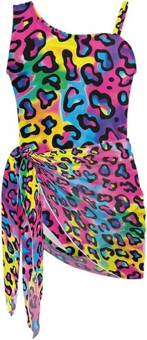 Girls Swimsuit One-Piece Bathing Suit with Mesh Cover Ups Adjustable Straps Cute Swimwear Summer Size 7-18 in Kuwait