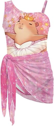 Girls Swimsuit One-Piece Bathing Suit with Mesh Cover Ups Adjustable Straps Cute Swimwear Summer Size 7-18 in Saudi Arabia
