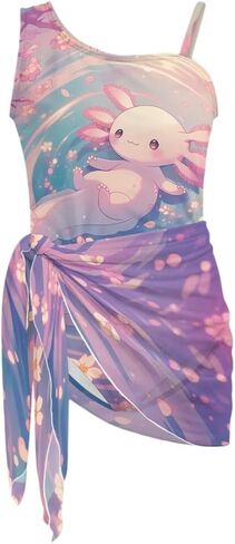 Girls Swimsuit One-Piece Bathing Suit with Mesh Cover Ups Adjustable Straps Cute Swimwear Summer Size 7-18 in Saudi Arabia