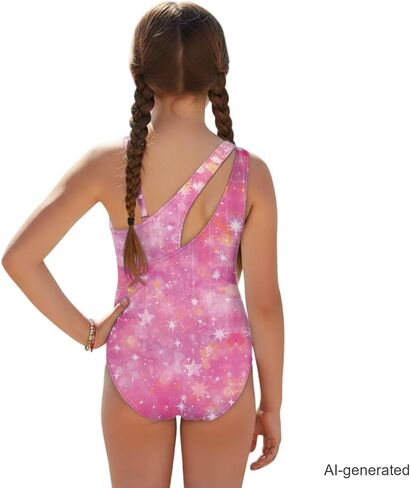 Girls Swimsuit One-Piece Bathing Suit with Mesh Cover Ups Adjustable Straps Cute Swimwear Summer Size 7-18 in Saudi Arabia