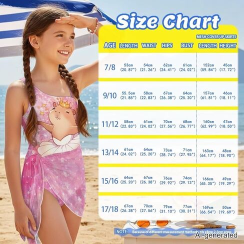 Girls Swimsuit One-Piece Bathing Suit with Mesh Cover Ups Adjustable Straps Cute Swimwear Summer Size 7-18 in Saudi Arabia