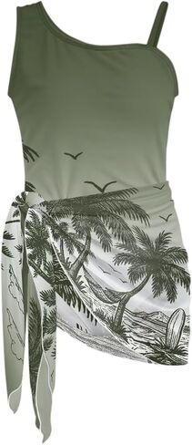 Girls Swimsuit One-Piece Bathing Suit with Mesh Cover Ups Adjustable Straps Cute Swimwear Summer Size 7-18 in Saudi Arabia