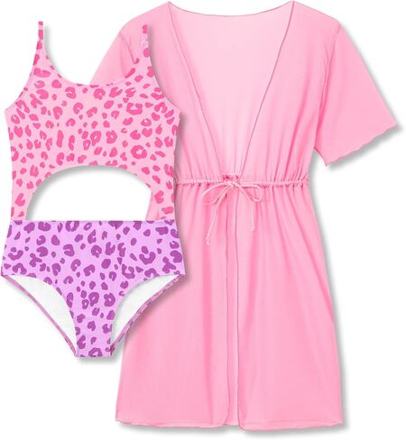 Girls Swimsuit, Mesh Sun-Safe Cover Up Bathing Suit with Spaghetti Strap Cutout Swimwear 2 Piece Set Size 6X-16 in Saudi Arabia