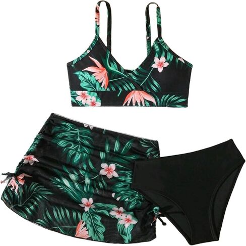 Girls 3 Piece Floral Print Swimsuit with Skirt Bikini Sets Summer Beach Bikini Top and Swim Bottoms Bathing Suit in Saudi Arabia