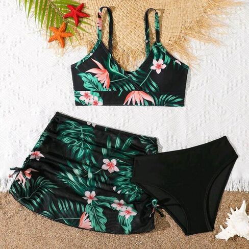 Girls 3 Piece Floral Print Swimsuit with Skirt Bikini Sets Summer Beach Bikini Top and Swim Bottoms Bathing Suit in Saudi Arabia
