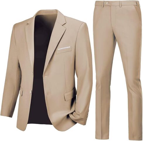 Mens 2 Piece Slim Fit Suit Two Button Formal Solid Suit Jacket Pants Set Wedding Work Prom Tuxedo Men in Kuwait