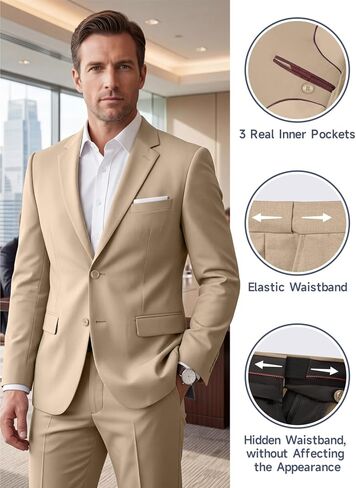 Mens 2 Piece Slim Fit Suit Two Button Formal Solid Suit Jacket Pants Set Wedding Work Prom Tuxedo Men in Kuwait