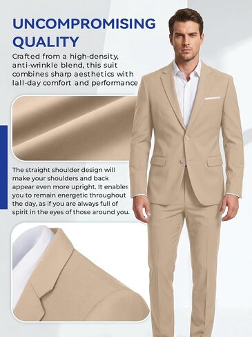 Mens 2 Piece Slim Fit Suit Two Button Formal Solid Suit Jacket Pants Set Wedding Work Prom Tuxedo Men in Kuwait