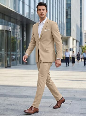 Mens 2 Piece Slim Fit Suit Two Button Formal Solid Suit Jacket Pants Set Wedding Work Prom Tuxedo Men in Kuwait