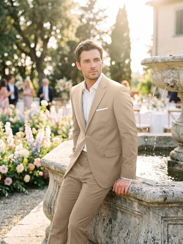 Mens 2 Piece Slim Fit Suit Two Button Formal Solid Suit Jacket Pants Set Wedding Work Prom Tuxedo Men in Kuwait