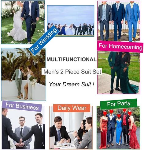 Mens 2 Piece Slim Fit Suit Two Button Formal Solid Suit Jacket Pants Set Wedding Work Prom Tuxedo Men in Kuwait
