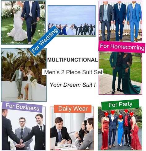 Mens 2 Piece Slim Fit Suit Two Button Formal Solid Suit Jacket Pants Set Wedding Work Prom Tuxedo Men in Kuwait