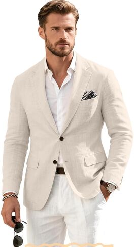Linen Retro Mens Suit Jacket Blazer Casual Slim Fit Blazers Tux Jackets Wedding Prom Suit Separates Linen Sport Coat for Men in Kuwait