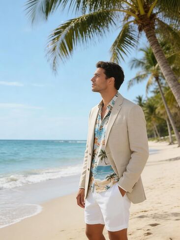 Linen Blazer Men Jacket Casual Blazer for Mens 2 Button Lightweight Sport Coat for Summer Beach Wedding Groom Prom in Saudi Arabia