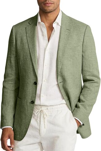 Linen Blazer Men Jacket Casual Blazer for Mens 2 Button Lightweight Sport Coat for Summer Beach Wedding Groom Prom in Saudi Arabia
