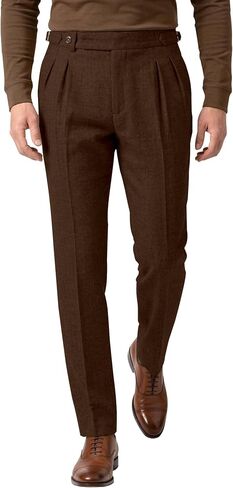 Mens Tweed Pants Retro British Dress Pants Classic Slim Fit Herringbone Pants for Men Pleat Front Business Plaid Trousers in Kuwait