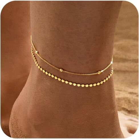 Gold Ankle Bracelets for Women, 14K Waterproof Gold Plated Anklets Set, Layered Gold Ankle Bracelets for Women Jewelry Gift in Kuwait