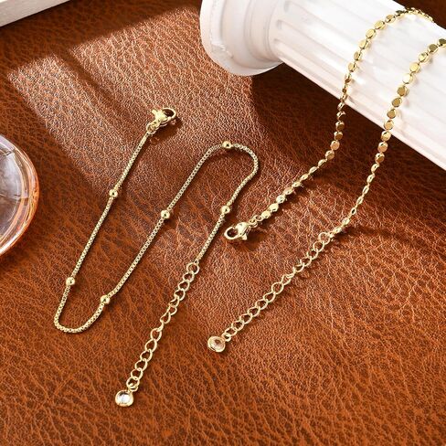 Gold Ankle Bracelets for Women, 14K Waterproof Gold Plated Anklets Set, Layered Gold Ankle Bracelets for Women Jewelry Gift in Kuwait