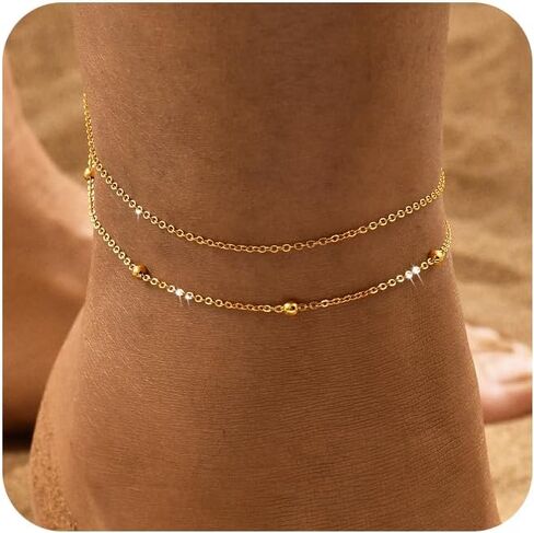 Gold Ankle Bracelets for Women, 14K Waterproof Gold Plated Anklets Set, Layered Gold Ankle Bracelets for Women Jewelry Gift in Kuwait