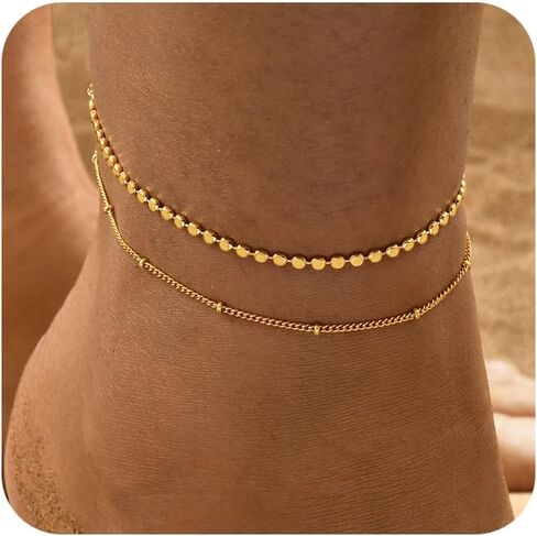 Gold Ankle Bracelets for Women, 14K Waterproof Gold Plated Anklets Set, Layered Gold Ankle Bracelets for Women Jewelry Gift in Kuwait