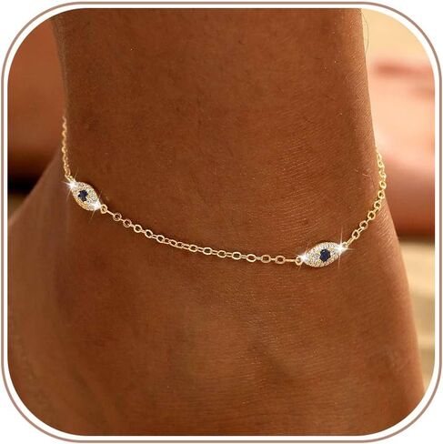 Ankle Bracelets for Women 14K Gold/Silver Plated Cross Heart Bead Anklet Waterproof Adjustable Chain Non Tarnish Cute Boho Trendy Dainty Summer Beach Foot Jewelry Gift for Her in Kuwait