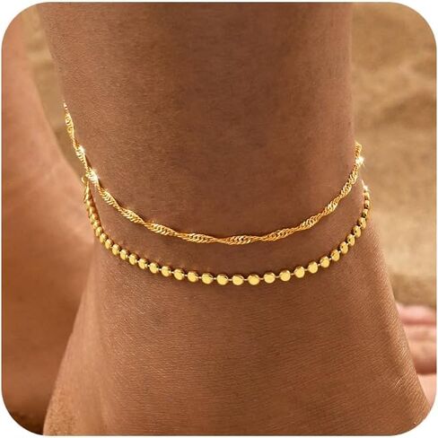 Gold Ankle Bracelets for Women, 14K Waterproof Gold Plated Anklets Set, Layered Gold Ankle Bracelets for Women Jewelry Gift in Kuwait