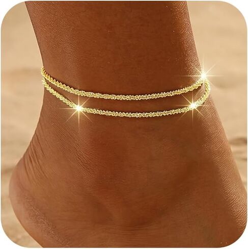 Amicon Gold Anklets for Women Waterproof 14k Plated Gold Layered Ankle Bracelets for Women Trendy Cute Simple Anklets Beach summer Jewelry Minimalist Gift for Women in Kuwait