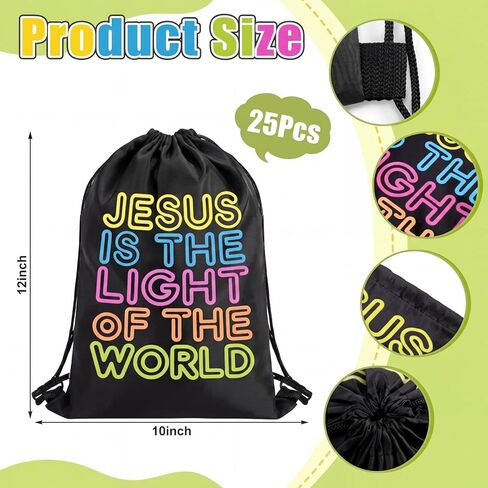 Kacctyen 25 Pack Vbs 2026 Christian Drawstring Backpack Jesus Is The Light 12 x 10 in Bag for Church Events Vacation Sunday in Kuwait