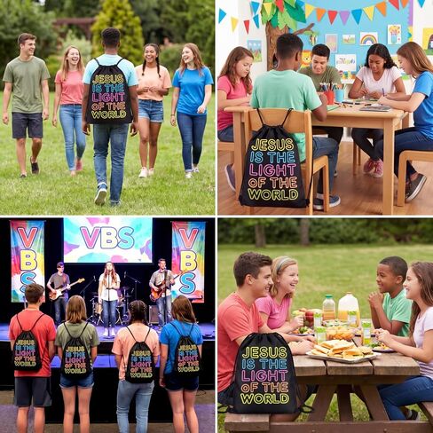 Kacctyen 25 Pack Vbs 2026 Christian Drawstring Backpack Jesus Is The Light 12 x 10 in Bag for Church Events Vacation Sunday in Kuwait