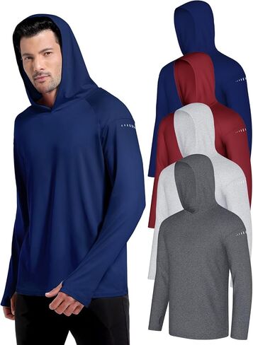 4 Pack Men's Sun Hoodie UPF 50+ Long Sleeve Fishing Shirts UV Protection Athletic Swim Thin Top Rash Guard in Kuwait