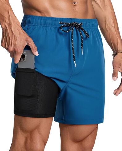Gleeease 5inch Mens Swim Trunks: 2 in 1 with Compression Liner Lined Stretch Quick Dry Drawstring Zipper Pockets Beach Pool in Kuwait