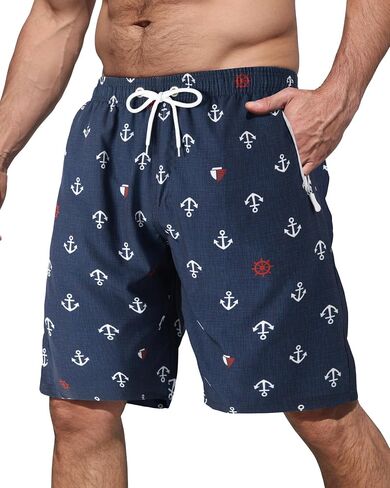 BOJIN Mens Swim Trunks with Zipper Pockets Quick Dry 9 Inch Bathing Suit Board Shorts Beach Swimsuits in Saudi Arabia