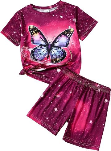 5-12Y Girls Clothes Summer 2 Piece Outfits Short Sleeve T-Shirts and Shorts Kids Fashion Clothing Sets in Saudi Arabia