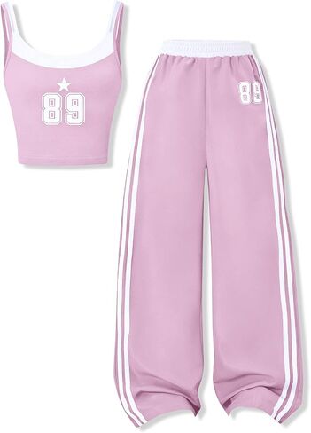 Girls Clothes 2 Piece Camisole Tank Tops & Wide Leg Pants Summer Active Outfits for Teen Girls Size 7-14Y in Saudi Arabia