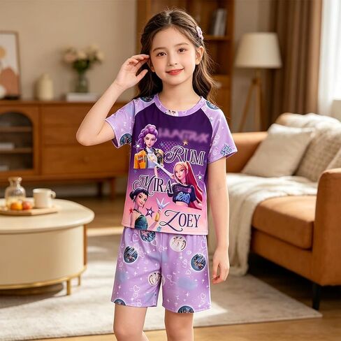 LEKAI Summer 2 Piece Short-Sleeve Set Girls 5–14 Yrs T Shirt Shorts-Gifts for Girls in Saudi Arabia
