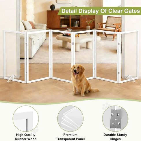 Extra-Wide Clear Dog Gate,(31.5" H*108" W),Transparent Pet Fence with Solid Hardwood and Plastic Board, Stylish & Durable Clear Acrylic Pet Gate for Doorways, Stairs and Hallways(6-Panel) in Kuwait