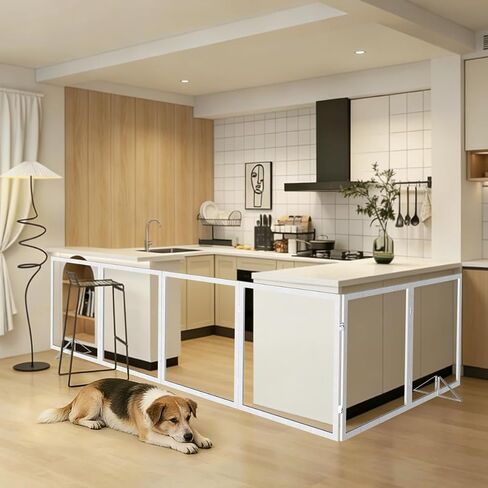 Extra-Wide Clear Dog Gate,(31.5" H*108" W),Transparent Pet Fence with Solid Hardwood and Plastic Board, Stylish & Durable Clear Acrylic Pet Gate for Doorways, Stairs and Hallways(6-Panel) in Kuwait