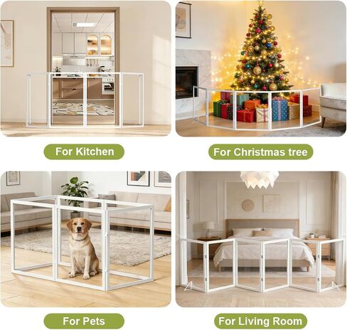 Extra-Wide Clear Dog Gate,(31.5" H*108" W),Transparent Pet Fence with Solid Hardwood and Plastic Board, Stylish & Durable Clear Acrylic Pet Gate for Doorways, Stairs and Hallways(6-Panel) in Kuwait