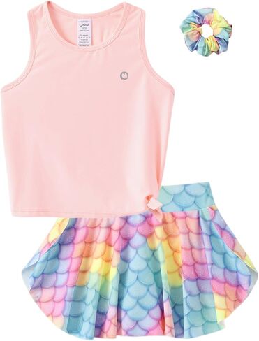 PATPAT Girls Skirt Sets Moisture Wicking Tank Tops and Tennis Skort 2 Piece Workout Outfits with Hair Ties 3-13 Years in Kuwait