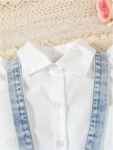 MakeMeChic Toddler Baby Girl's 2 Piece Cute Outfits Cap Sleeve Collared Button Down Shirt and Denim Overall Skirt Sets in Kuwait