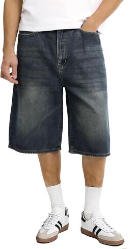 شورت جينز فضفاض للرجال من Comdecevis مقاس فضفاض من Jorts Y2K شورت جينز من قماش الدنيم in Kuwait