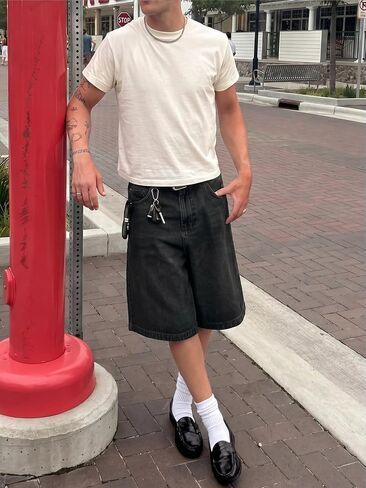 شورت جينز فضفاض للرجال من Comdecevis مقاس فضفاض من Jorts Y2K شورت جينز من قماش الدنيم in Kuwait